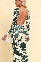 Printed Backless Long Sleeve Maxi Dress Woman Maxi Dress