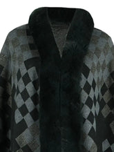 Fuzzy Checkered Long Sleeve Poncho Woman Outerwear