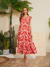 Floral V-Neck Cap Sleeve Summer Dress Woman Casual Dress