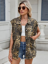 Leopard Buttton Up Denim Vest Woman Outerwear