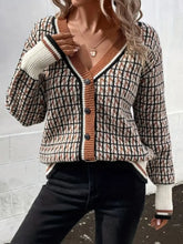 Plaid V-Neck Button Up Cardigan Caramel One Size Woman Outerwear