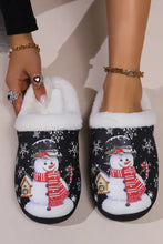 Snowman Round Toe Faux Fur Slippers Black Woman Slippers