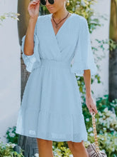 Swiss Dot Flare Sleeve Wrap Mini Dress Woman Casual Dress