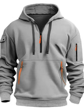 Men's Full Size Half Zip Drawstring Hoodie Plus Size Gray Mens Tops