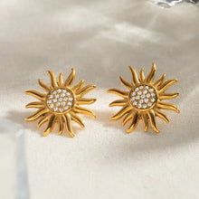 Stainless Steel Inlaid Rhinestone Sun Shape Stud Earrings Earrings