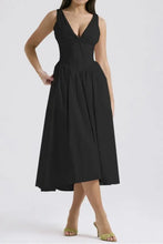 Ruched V-Neck Sleeveless Dress with Pockets Woman Casual Dress
