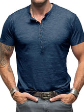Men's Casual Henley Short Sleeve Button Top Mens Tops