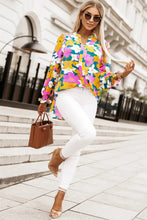 Floral Print Notched Neck Lantern Sleeve Blouse Woman Blouses