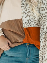 Plus Size Color Block Leopard Round Neck Top Woman Blouses