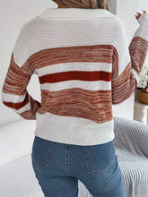Striped Collared Neck Long Sleeve Sweater Sweater Pullovers
