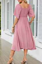 Smocked Tie Front Flutter Sleeve Midi Dress Woman Casual Dress