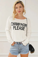 CHAMPAGNE PLEASE Long Sleeve Slit Sweater White Sweater Pullovers