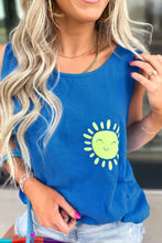 Round Neck Tank Top Blue Tanks & Camis