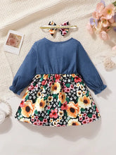 Floral Baby Dress with Denim Jacket and Bow Headband Kids Dresses