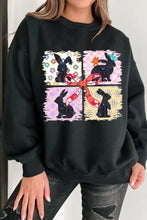 Floral Bunny Plaid Bow Graphic Easter Sweatshirt Black Woman Sweatshirts