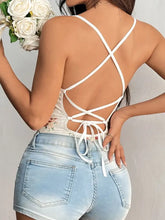 Floral Lace Backless Bodysuit with Denim Shorts Woman Bodysuits