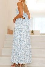 Floral Print Backless Maxi Dress with Bow and Ruched Detailing Maxi Dresses