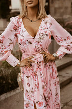 Floral Pink Maxi Dress with Long Sleeve Bishop Sleeves Maxi Dresses