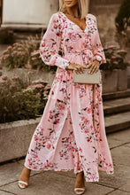 Floral Pink Maxi Dress with Long Sleeve Bishop Sleeves Maxi Dresses