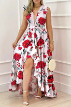 Floral Print High-Low Deep V-Neck Evening Dress Evening Dresses
