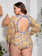 Floral Long Sleeve Backless Swimsuit Bodysuit Swimwear