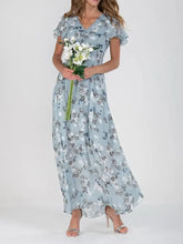 Floral Print Maxi Dress in Polyester Light Blue Maxi Dresses