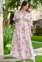Floral Print Maxi Dress with Half Sleeve Length and A-Line Hem Maxi Dresses