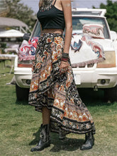 Floral Print Maxi Skirt High Low Viscose with Product Measurements Woman Skirts