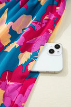 Floral Print Midi Dress in Teal Fuchsia and Orange with Side Pockets Woman Casual Dress