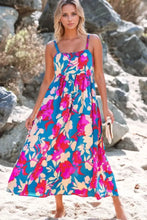 Floral Print Midi Dress in Teal Fuchsia and Orange with Side Pockets Woman Casual Dress