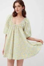 Floral Print Mini Dress Casual 100 Percent Polyester Yellow Green Casual Dresses