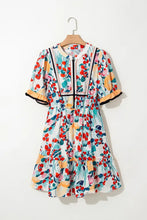 Floral Print Mini Dress with Black Trim and Ruffled Details Casual Dresses