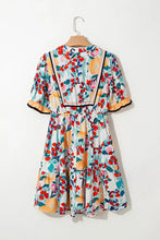 Floral Print Mini Dress with Black Trim and Ruffled Details Casual Dresses