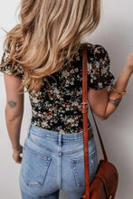 Floral Print Puff Sleeve Square Neck Bodysuit Woman Bodysuits