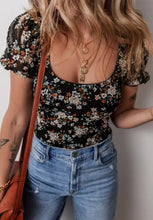 Floral Print Puff Sleeve Square Neck Bodysuit Woman Bodysuits