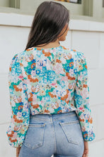 Floral Print Wrap Blouse with Long Sleeve Length Balloon Sleeves Woman Bodysuits
