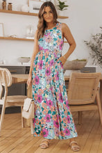 Floral Print Round Neck Sleeveless Maxi Dress with Pockets Maxi Dresses
