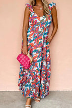Floral Ruffled Strap V Neck Maxi Dress Maxi Dresses