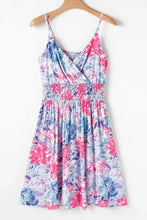 Floral Spaghetti Strap Surplice Neck Shirred Waist Mini Dress Casual Dresses