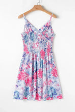 Floral Spaghetti Strap Surplice Neck Shirred Waist Mini Dress Casual Dresses