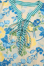 Floral Striped Trim Puff Short Sleeve Dress Casual Dresses