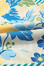 Floral Striped Trim Puff Short Sleeve Dress Casual Dresses