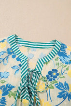 Floral Striped Trim Puff Short Sleeve Dress Casual Dresses