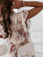 Floral Surplice Ruffled Cap Sleeve Dress Woman Casual Dress