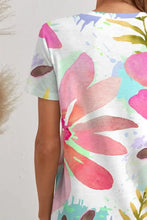 Floral Watercolor Print V-Neck T-Shirt with Short Sleeve Length Woman T Shirts