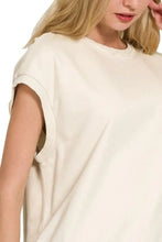 French Terry Round Neck Cap Sleeve T-Shirt for Women Woman T Shirts