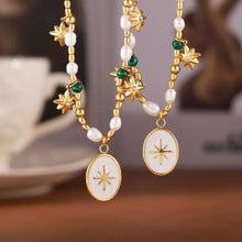 Freshwater Pearl and Titanium Steel Necklace with Star and Bead Accents Fashion Jewelry