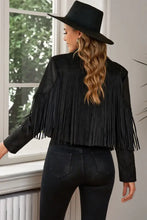 Fringe Trim Lapel Collar Cropped Blazer Woman Outerwear