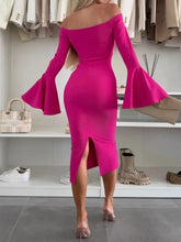 Fuchsia Off Shoulder Bell Sleeve Evening Dress Evening Dresses