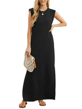 Full Size Slit Round Neck Sleeveless Maxi Tank Dress Plus Size Casual Dresses